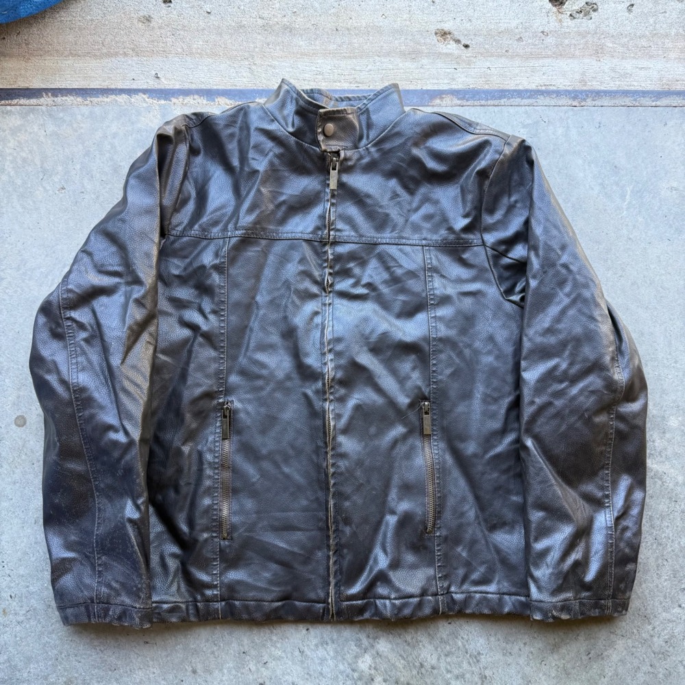 Arizona Jean Company Mens Faux Leather Racer Jacket Brown Small VTG